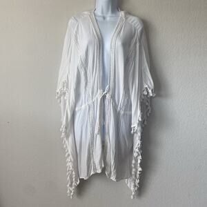 Gianni Bini White Tassel Swim Suit Cover Up Boho‎ Medium Beach Resort Pool comfy